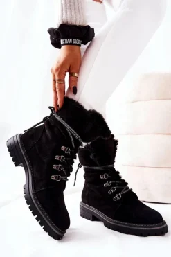 Boto Damskie Trapery|Botki Sznurowane*Botki Trapery Ocieplane Czarne Nelby