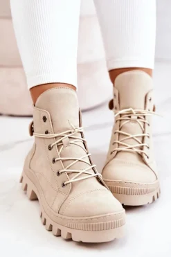 Boto Botki Trapery Wiązane Beżowe Marsha