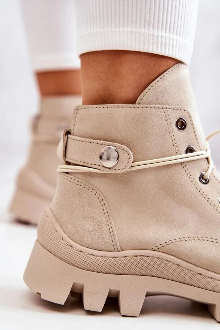 Boto Botki Trapery Wiązane Beżowe Marsha