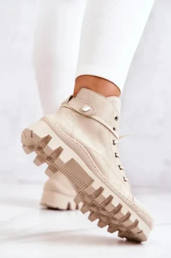 Boto Botki Trapery Wiązane Beżowe Marsha