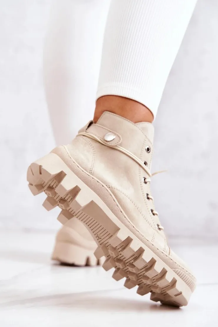 Boto Botki Trapery Wiązane Beżowe Marsha