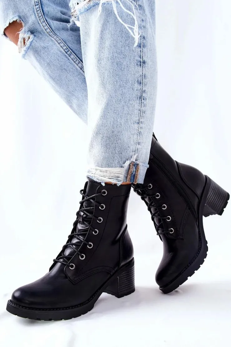 Sale Evento Botki Wiązane Na Słupku Ocieplane Czarne Nerynis