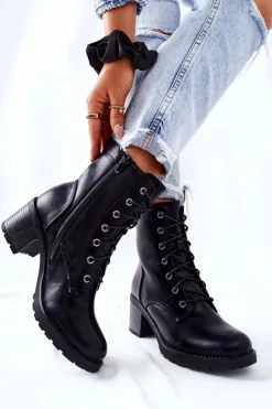 Sale Evento Botki Wiązane Na Słupku Ocieplane Czarne Nerynis