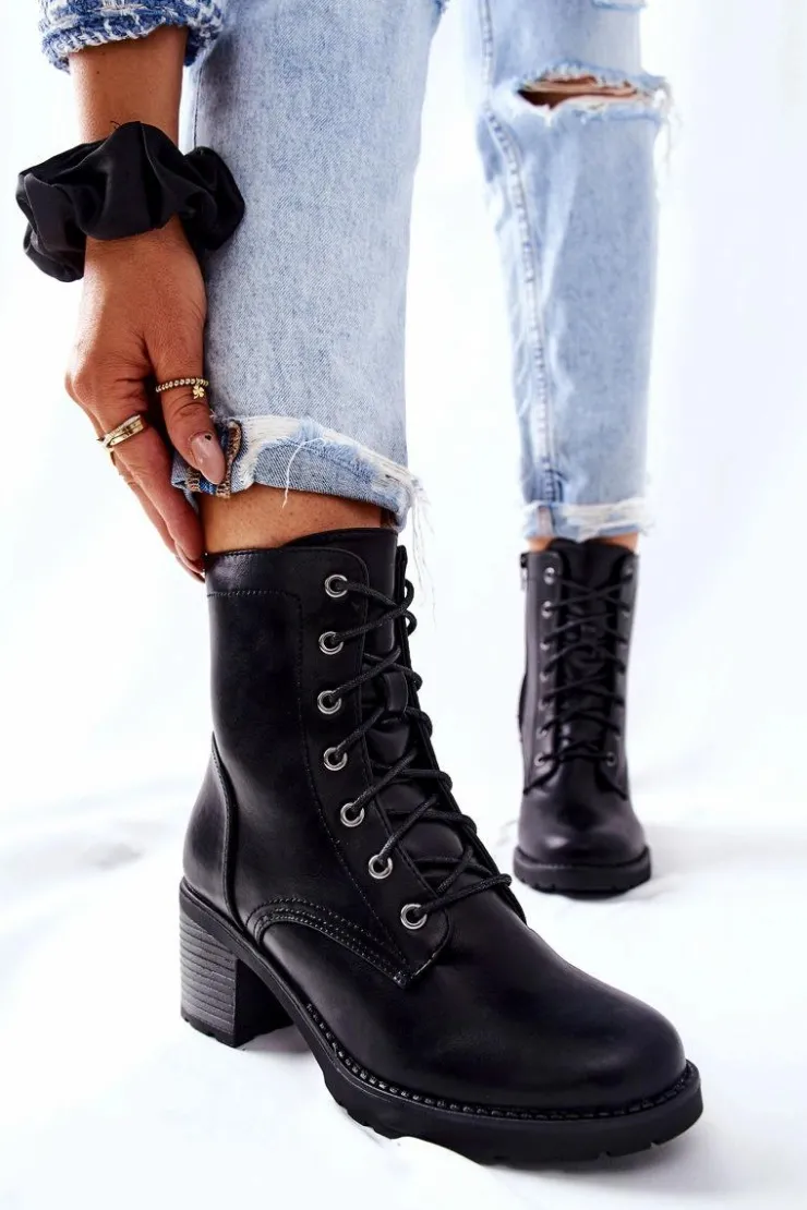 Sale Evento Botki Wiązane Na Słupku Ocieplane Czarne Nerynis