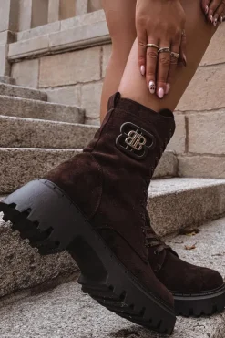 Boto Botki Sznurowane|Brązowe I Beżowe Botki*Botki Wokrery Damskie Z Ozdobnym Elementem Ocieplane Czekoladowe Kalindra