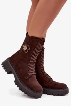 Boto Botki Sznurowane|Brązowe I Beżowe Botki*Botki Wokrery Damskie Z Ozdobnym Elementem Ocieplane Czekoladowe Kalindra