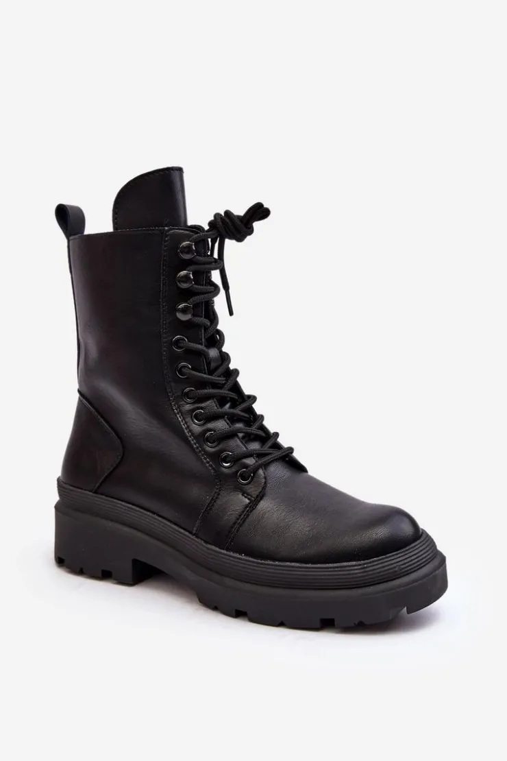 Damskie Boto Botki Workery Damskie Ekoskóra Czarne Irande