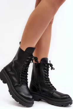 Damskie Boto Botki Workery Damskie Ekoskóra Czarne Irande