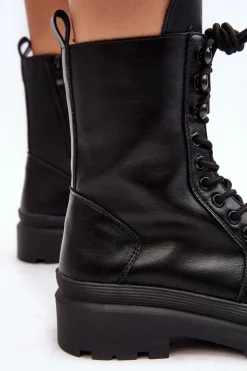 Damskie Boto Botki Workery Damskie Ekoskóra Czarne Irande