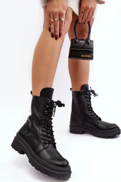 Damskie Boto Botki Workery Damskie Ekoskóra Czarne Irande