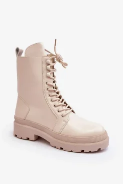 Damskie Boto Botki Workery Damskie Ekoskóra Jasnobeżowe Irande