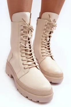 Damskie Boto Botki Workery Damskie Ekoskóra Jasnobeżowe Irande