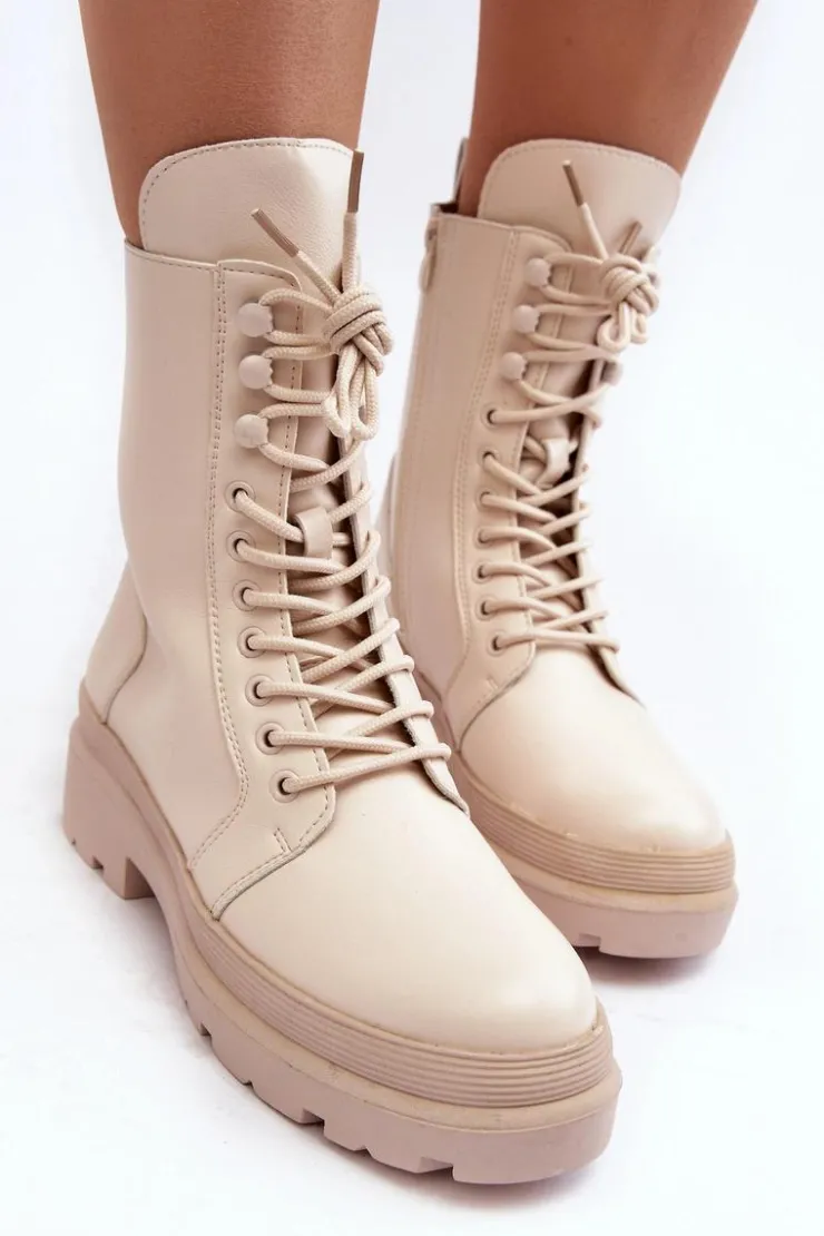 Damskie Boto Botki Workery Damskie Ekoskóra Jasnobeżowe Irande