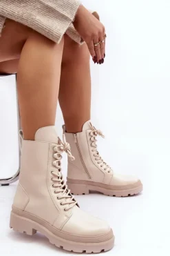 Damskie Boto Botki Workery Damskie Ekoskóra Jasnobeżowe Irande