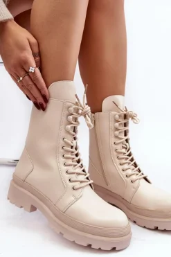 Damskie Boto Botki Workery Damskie Ekoskóra Jasnobeżowe Irande