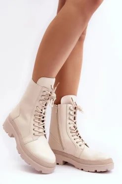 Damskie Boto Botki Workery Damskie Ekoskóra Jasnobeżowe Irande