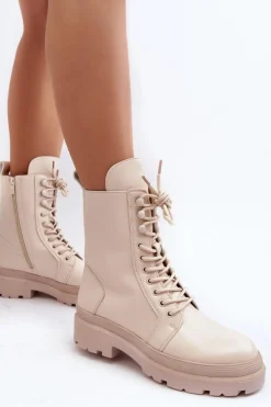 Damskie Boto Botki Workery Damskie Ekoskóra Jasnobeżowe Irande