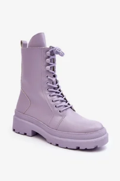 Damskie Boto Botki Workery Damskie Ekoskóra Fioletowe Irande