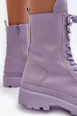 Damskie Boto Botki Workery Damskie Ekoskóra Fioletowe Irande