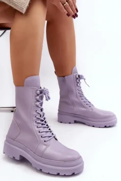 Damskie Boto Botki Workery Damskie Ekoskóra Fioletowe Irande