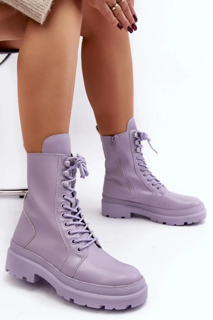 Damskie Boto Botki Workery Damskie Ekoskóra Fioletowe Irande