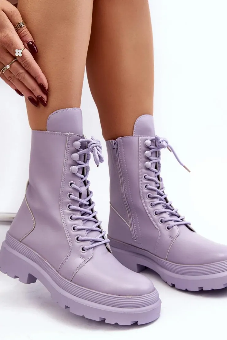 Damskie Boto Botki Workery Damskie Ekoskóra Fioletowe Irande