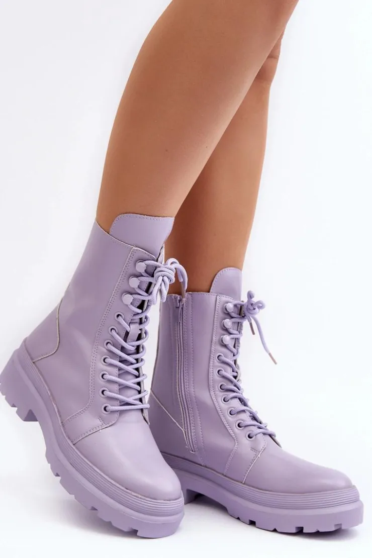 Damskie Boto Botki Workery Damskie Ekoskóra Fioletowe Irande