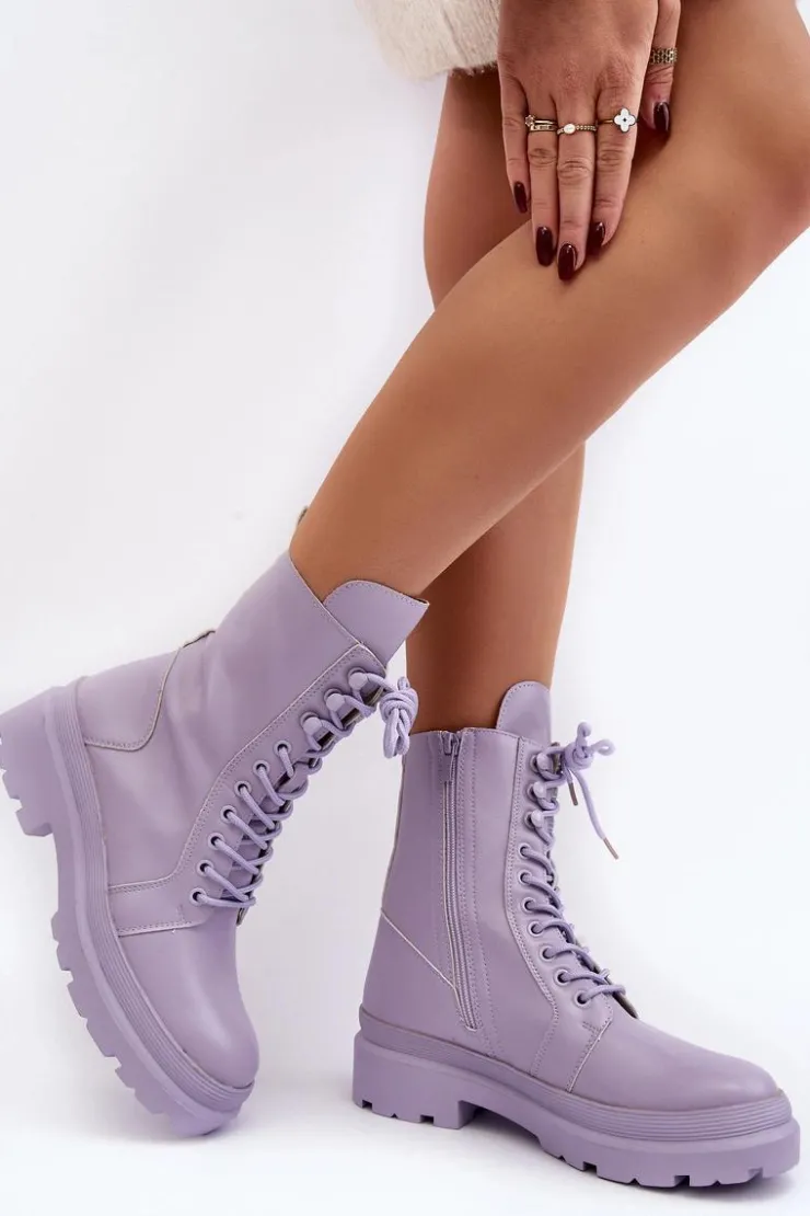 Damskie Boto Botki Workery Damskie Ekoskóra Fioletowe Irande