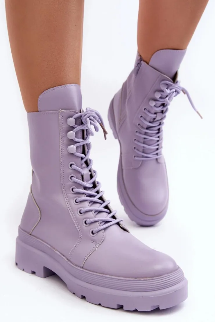 Damskie Boto Botki Workery Damskie Ekoskóra Fioletowe Irande