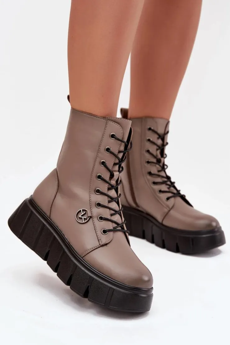 Damskie Buty damskie Vinceza Botki Workery Damskie Na Platformie Ocieplane Vinceza 58588 Ciemnobeżowe