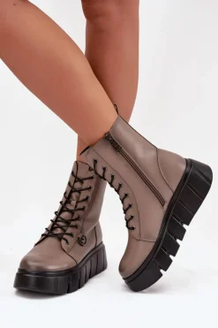 Damskie Buty damskie Vinceza Botki Workery Damskie Na Platformie Ocieplane Vinceza 58588 Ciemnobeżowe