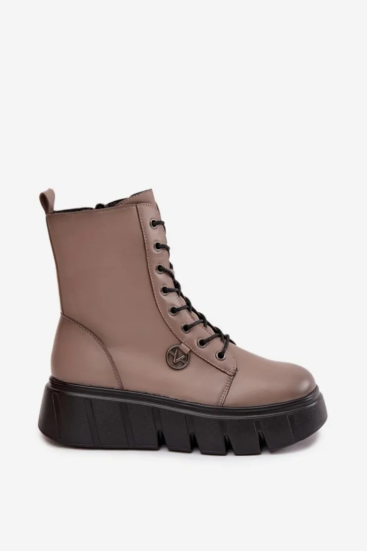 Damskie Buty damskie Vinceza Botki Workery Damskie Na Platformie Ocieplane Vinceza 58588 Ciemnobeżowe