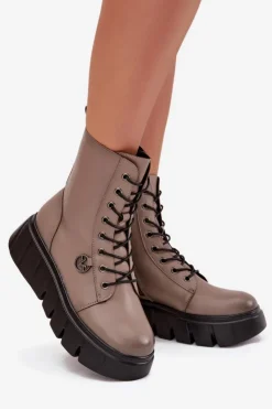 Damskie Buty damskie Vinceza Botki Workery Damskie Na Platformie Ocieplane Vinceza 58588 Ciemnobeżowe