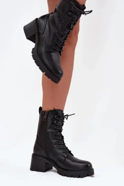 New Buty damskie Vinceza Botki Workery Damskie Na Klocku Ocieplane Vinceza 89136 Czarne Czarny