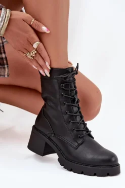 New Buty damskie Vinceza Botki Workery Damskie Na Klocku Ocieplane Vinceza 89136 Czarne Czarny