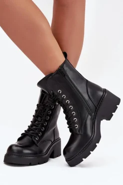 Boto Botki Ocieplane|Botki Sznurowane*Botki Workery Damskie Na Klocku Ocieplane Z Literą F Czarne Lurina