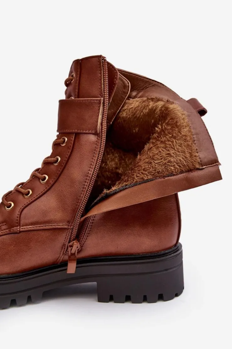 Sale Boto Botki Workery Damskie Na Suwak Z Ozdobą Brązowe Ciossava