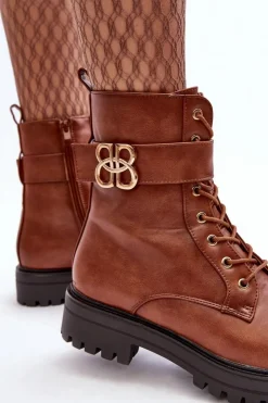 Sale Boto Botki Workery Damskie Na Suwak Z Ozdobą Brązowe Ciossava