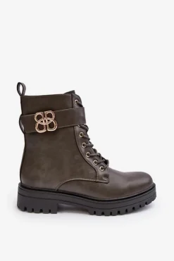 Damskie Boto Botki Workery Damskie Na Suwak Z Ozdobą Ciemnozielone Ciossava