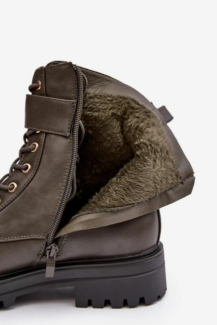 Damskie Boto Botki Workery Damskie Na Suwak Z Ozdobą Ciemnozielone Ciossava