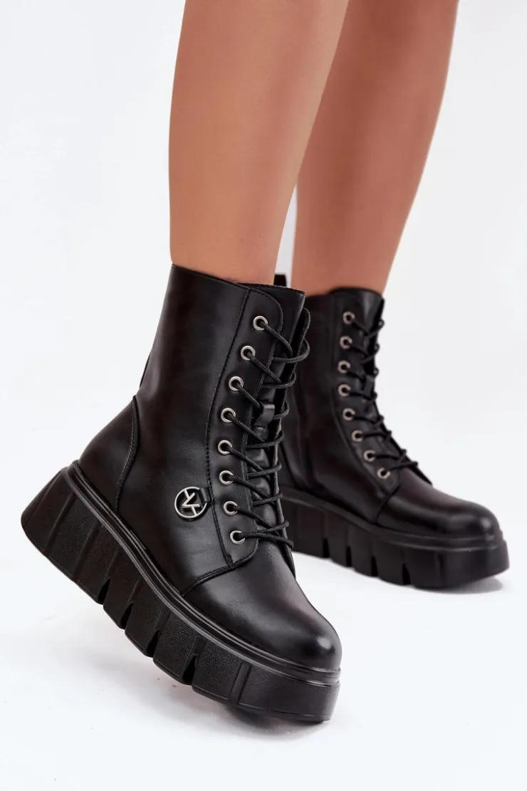 Buty damskie Vinceza Botki Ocieplane|Botki Na Koturnie*Botki Workery Damskie Na Platformie Ocieplane Vinceza 58588 Czarne Czarny