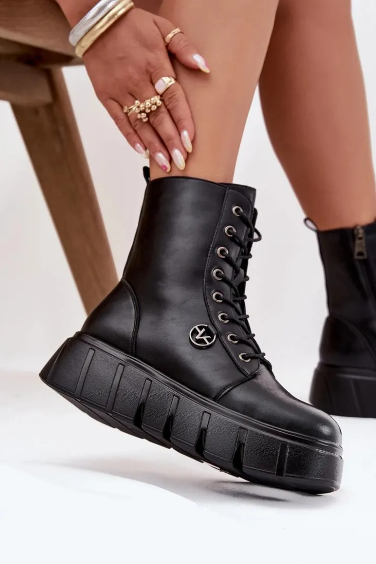 Buty damskie Vinceza Botki Ocieplane|Botki Na Koturnie*Botki Workery Damskie Na Platformie Ocieplane Vinceza 58588 Czarne Czarny