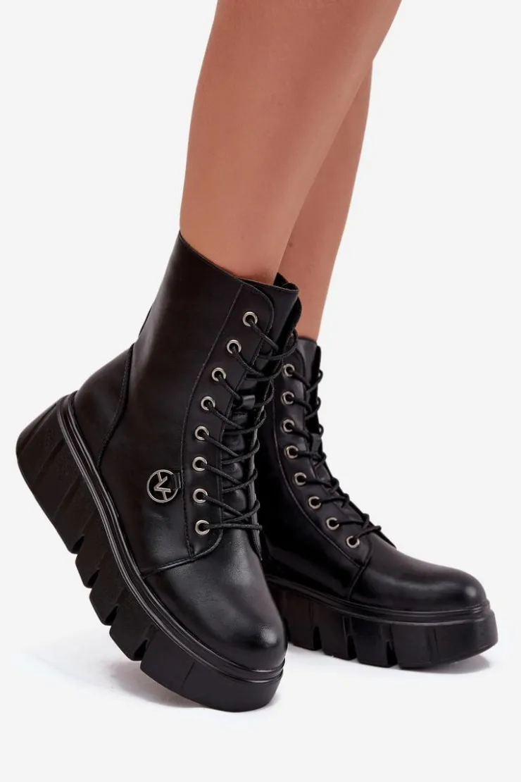 Buty damskie Vinceza Botki Ocieplane|Botki Na Koturnie*Botki Workery Damskie Na Platformie Ocieplane Vinceza 58588 Czarne Czarny