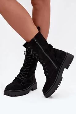 Boto Botki Ocieplane|Botki Sznurowane*Botki Workery Damskie Ocieplane Czarne Marvielle