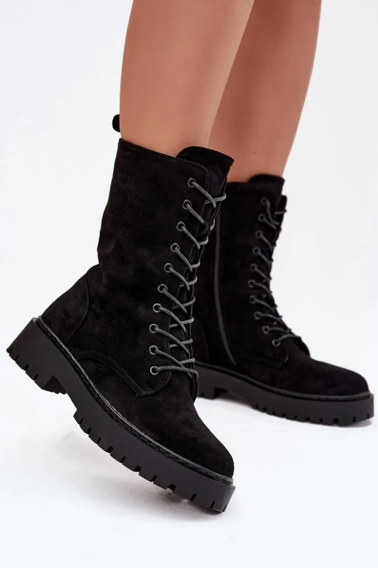 Boto Botki Ocieplane|Botki Sznurowane*Botki Workery Damskie Ocieplane Czarne Marvielle
