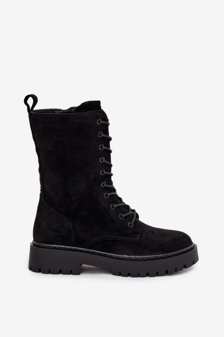 Boto Botki Ocieplane|Botki Sznurowane*Botki Workery Damskie Ocieplane Czarne Marvielle
