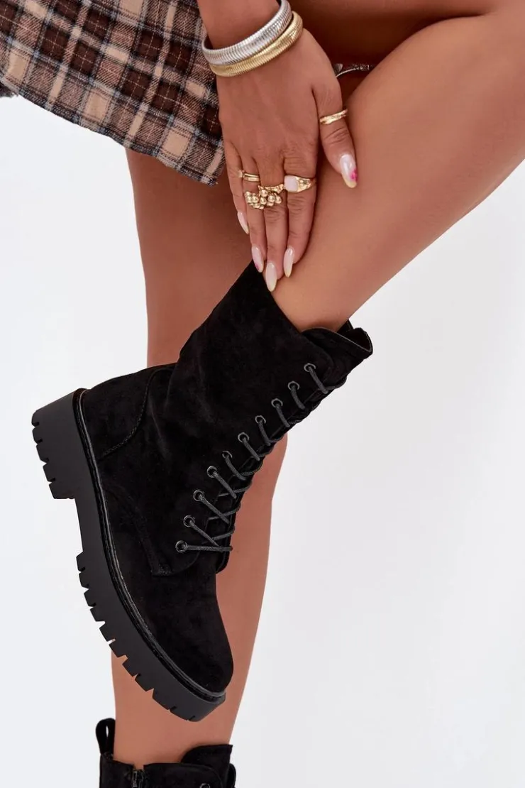 Boto Botki Ocieplane|Botki Sznurowane*Botki Workery Damskie Ocieplane Czarne Marvielle