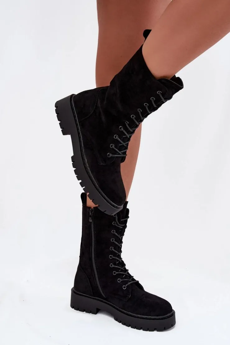 Boto Botki Ocieplane|Botki Sznurowane*Botki Workery Damskie Ocieplane Czarne Marvielle