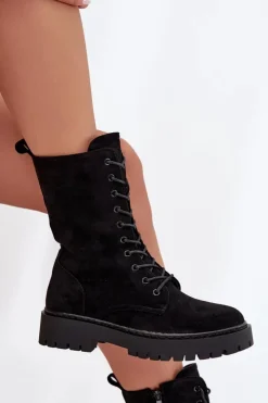 Boto Botki Ocieplane|Botki Sznurowane*Botki Workery Damskie Ocieplane Czarne Marvielle