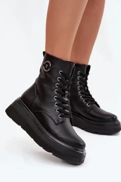 Damskie Buty damskie Vinceza Botki Workery Damskie Ocieplane Na Platformie Z Ozdobnym Detalem Vinceza 16513 Czarne